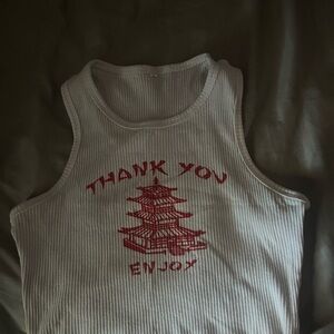 Graphic Tank Top - White with Red Print